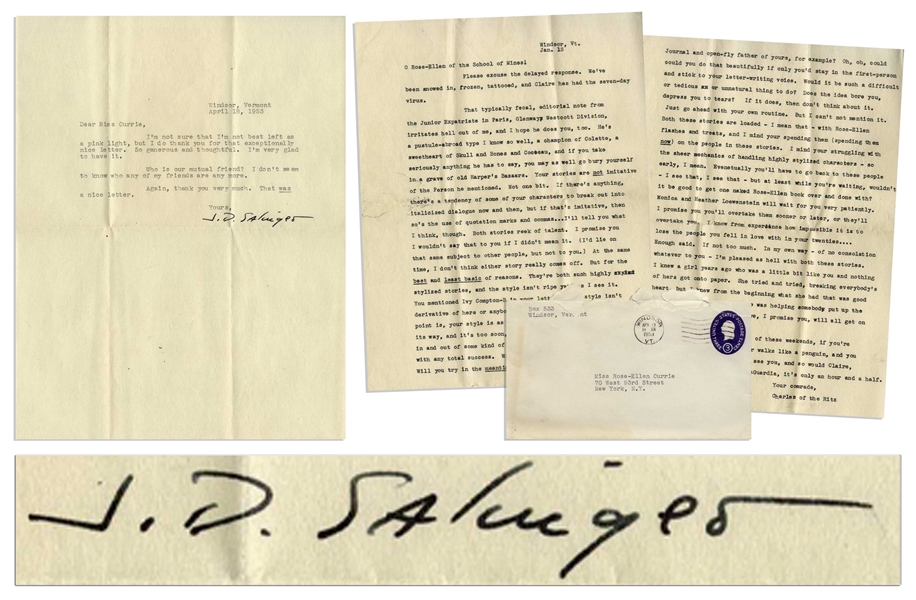 J.D. Salinger Letter Signed From 1953, ''...I don't seem to know who any of my friends are any more...'' -- Also With a Passionate 2pp. Letter to a Fellow Writer, ''...Both stories reek of talent...''